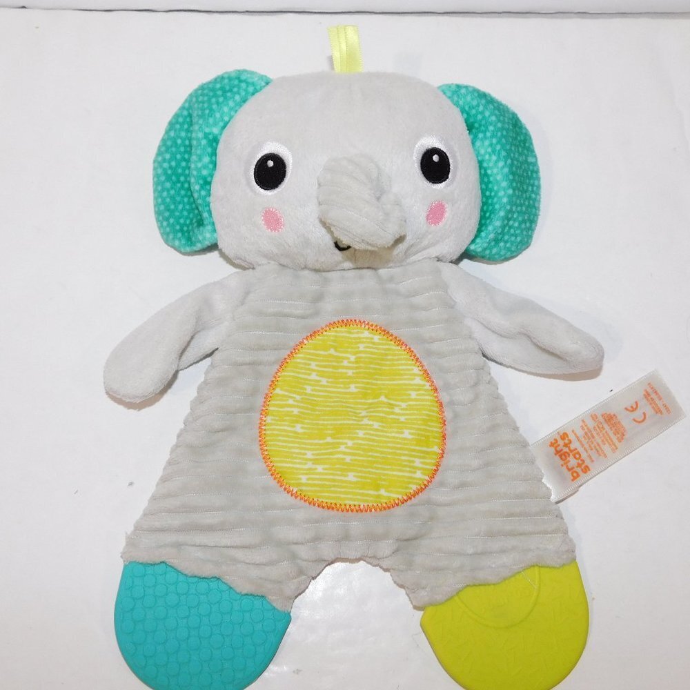 Fisher Price Bright Starts Snuggle & Teethe Elephant Crinkle Teething Gray Blue
